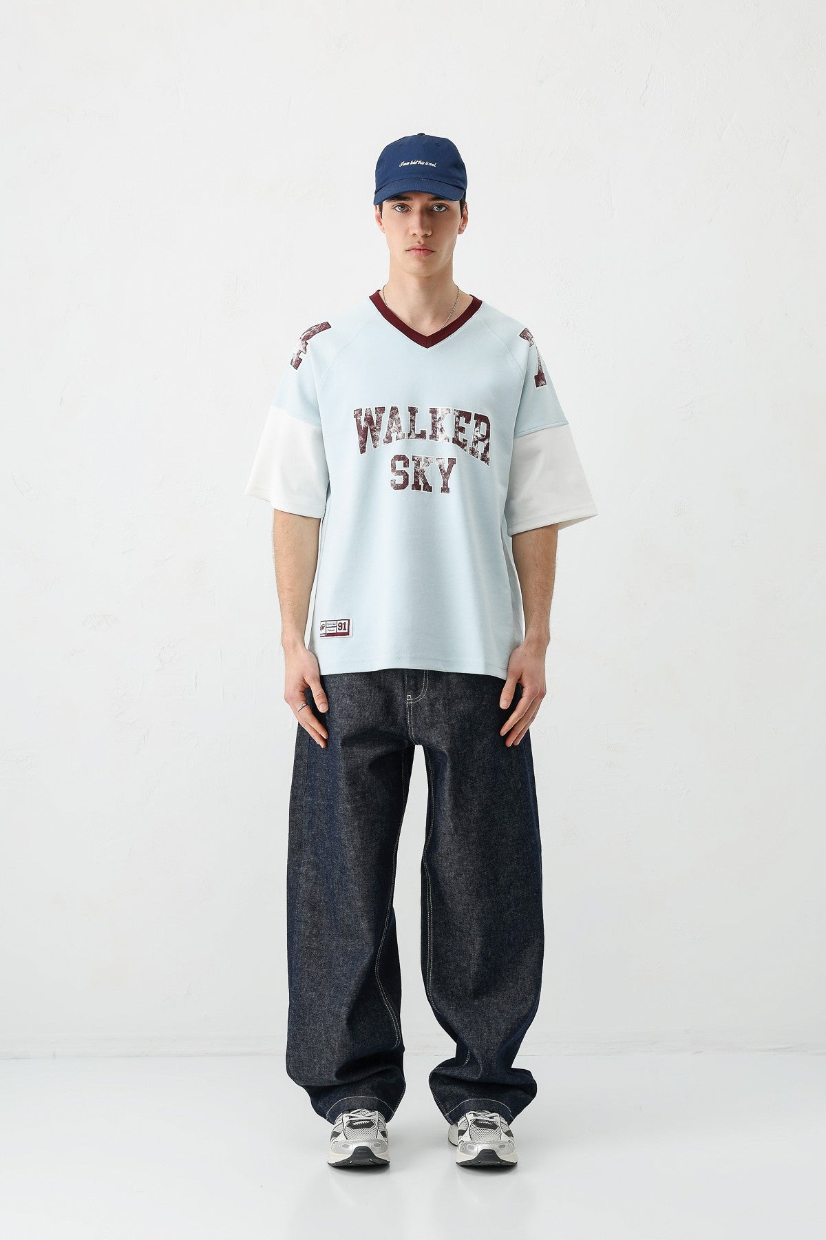 Oversized Ribbed V-Neck Printed T-Shirt