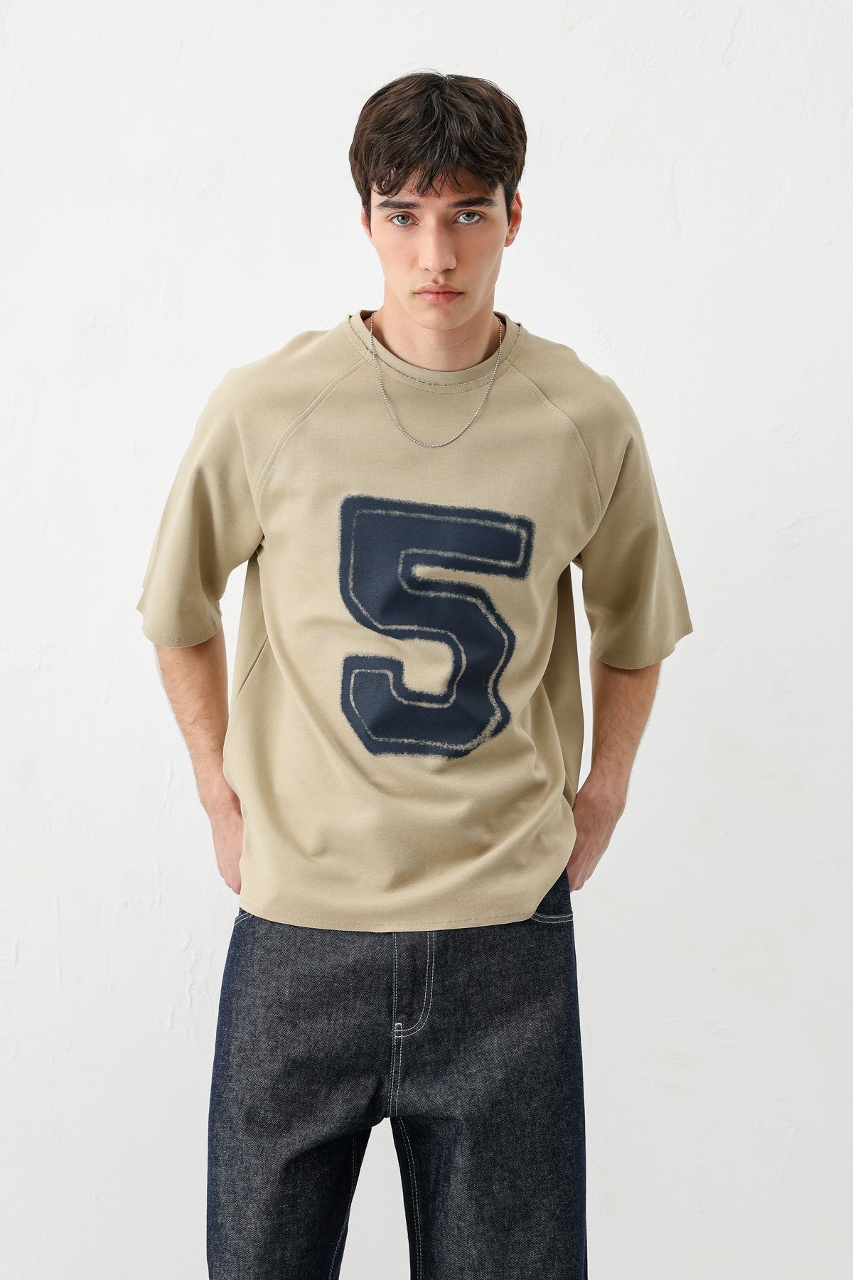 Oversized Crew Neck T-Shirt with 5 Prints