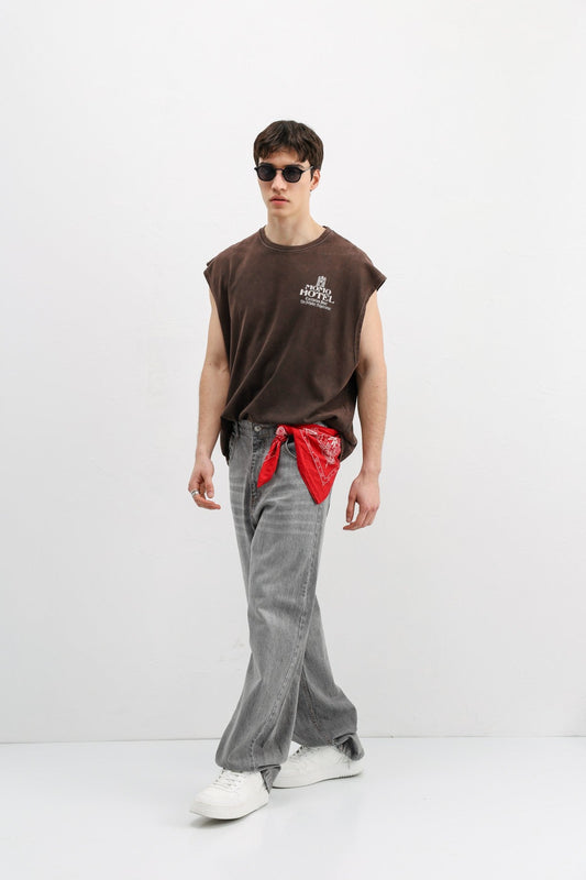 Printed Sleeveless Oversized T-Shirt