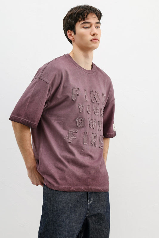 Oversized Printed T-Shirt, Burgundy