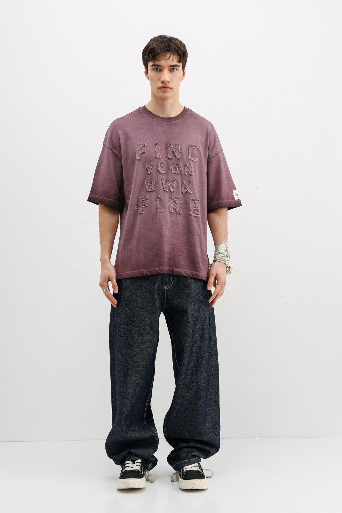 Oversized Printed T-Shirt, Burgundy
