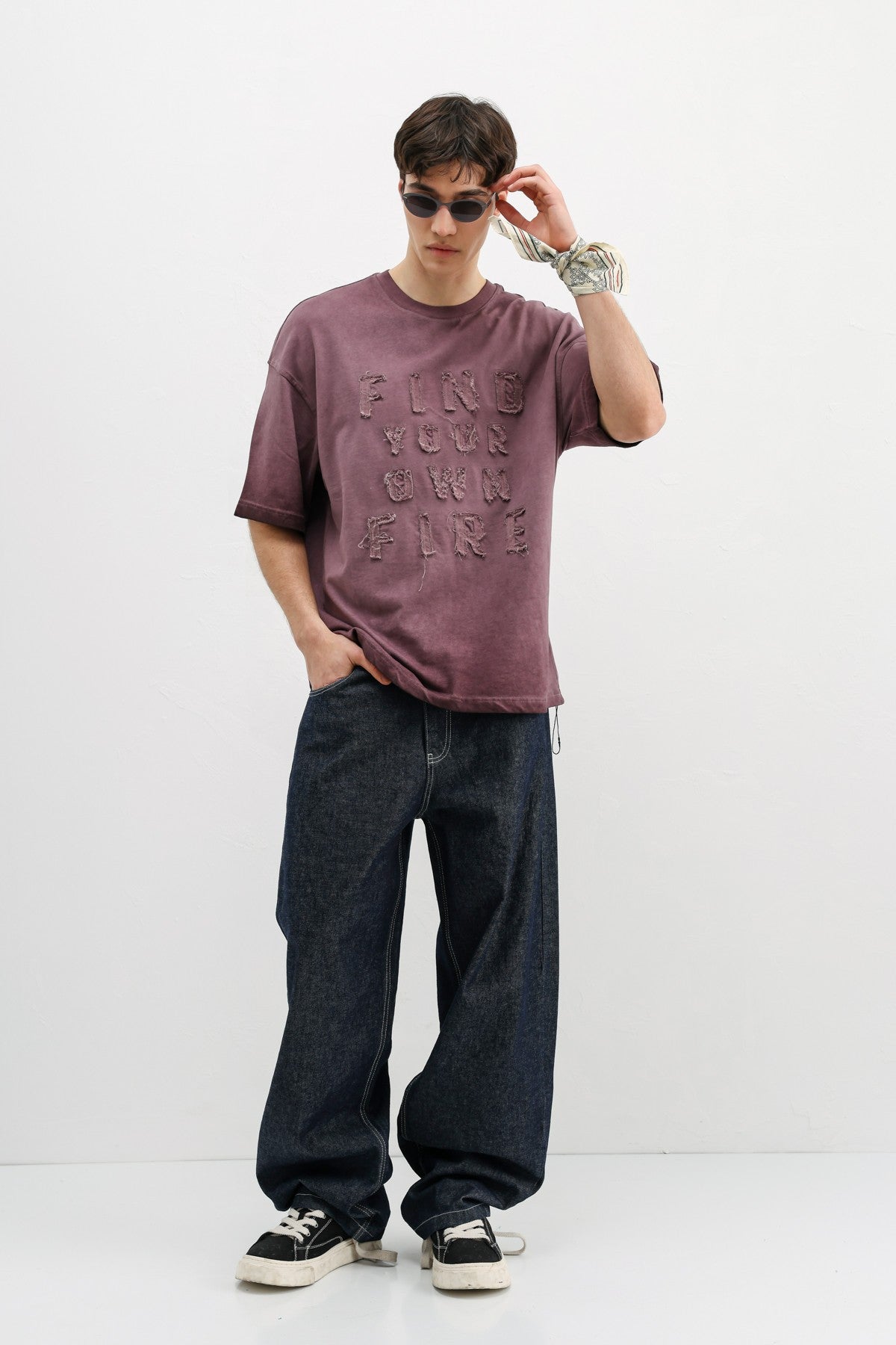Oversized Printed T-Shirt, Burgundy