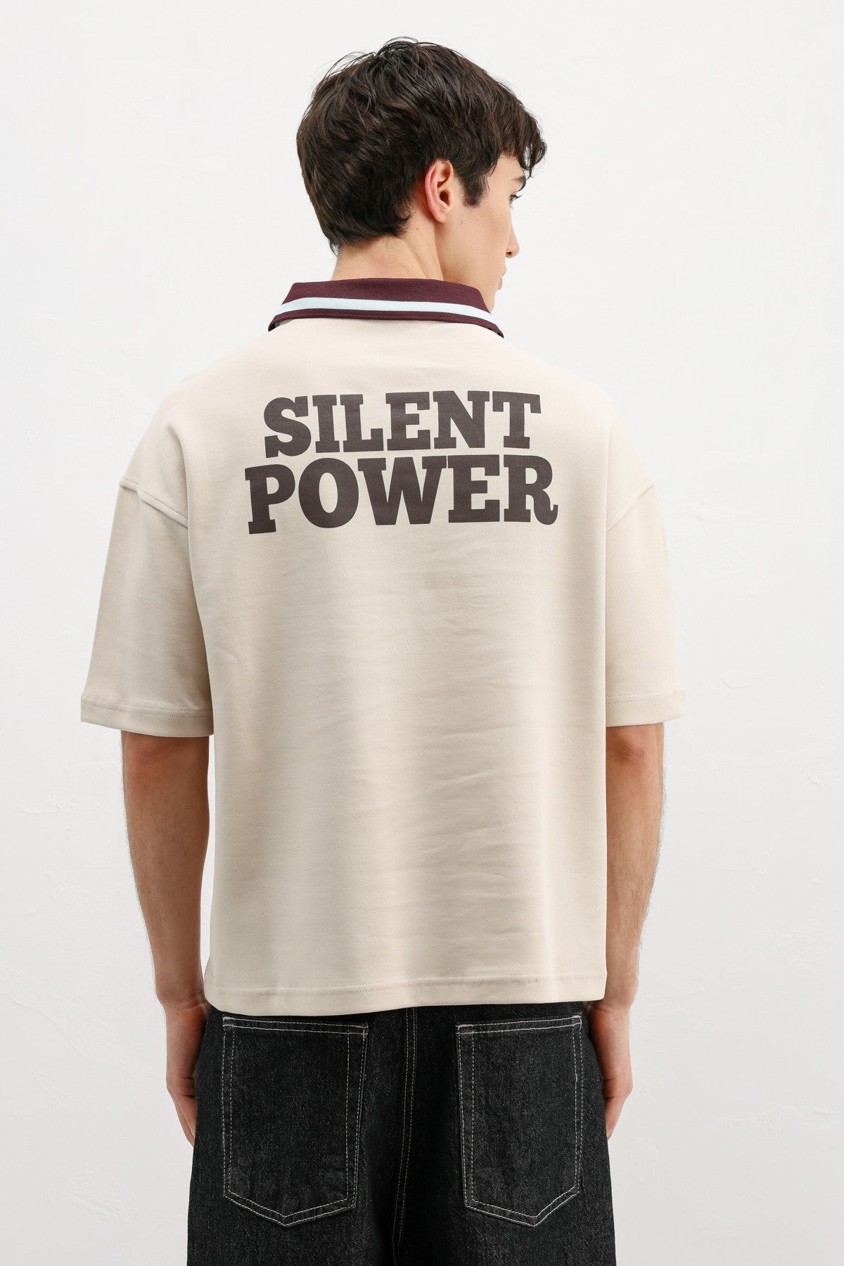 Oversized T-Shirt with Zipper Collar and Print