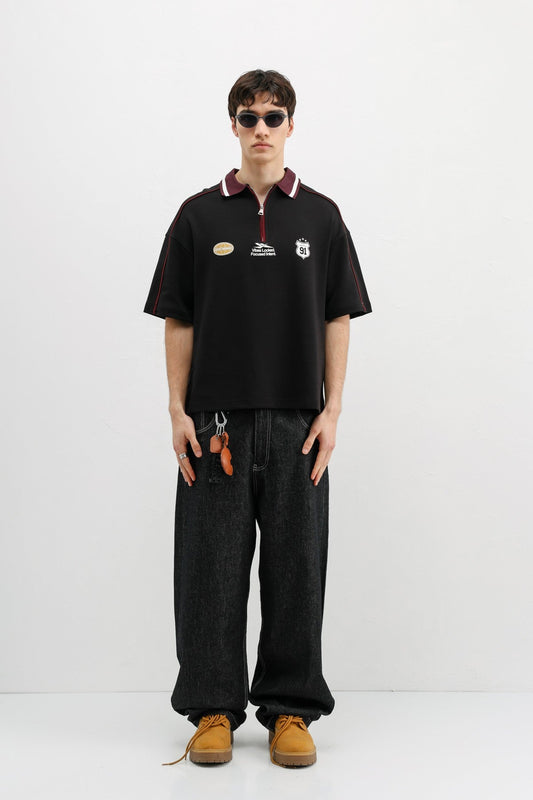 Oversized T-Shirt with Zipper Collar and Print