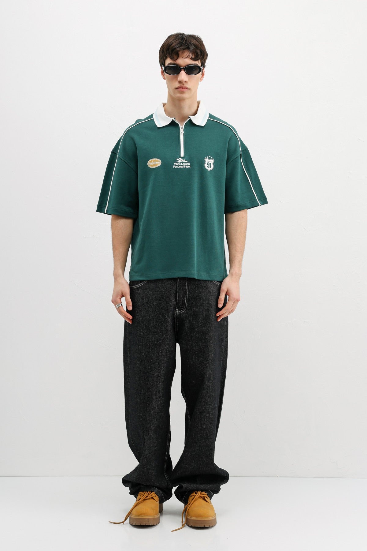 Oversized T-Shirt with Zipper Collar and Print