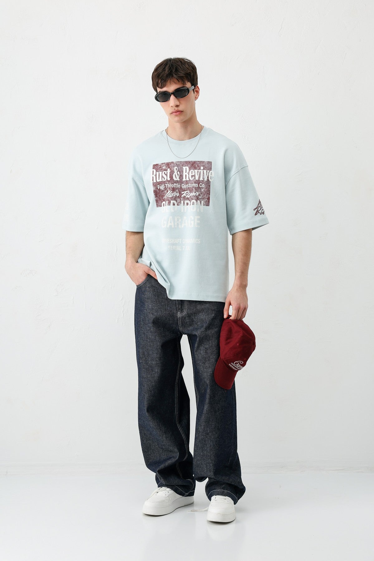 Oversized Printed T-Shirt, Baby Blue