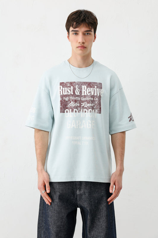 Oversized Printed T-Shirt, Baby Blue