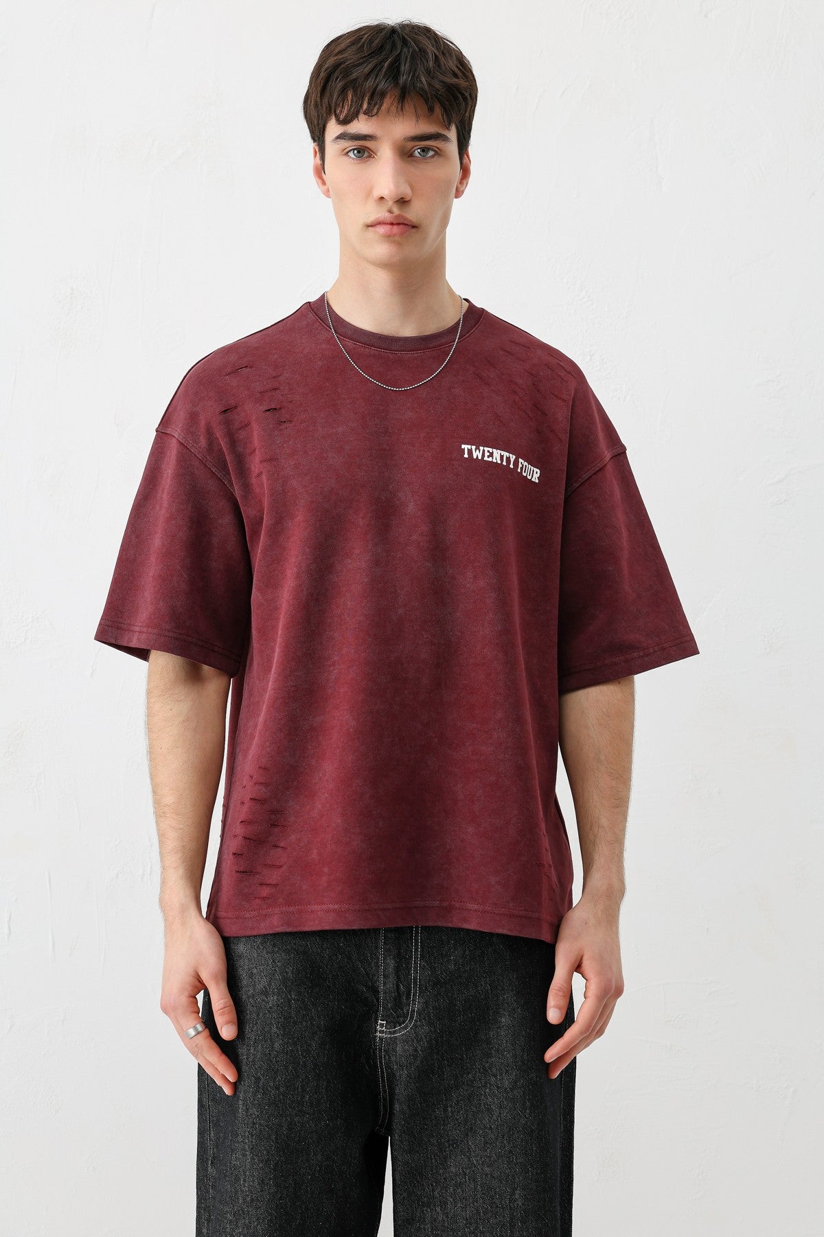 Printed Oversized T-Shirt, Burgundy