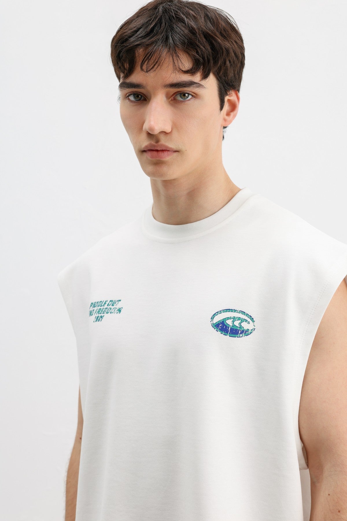 Oversized Printed Sleeveless T-Shirt
