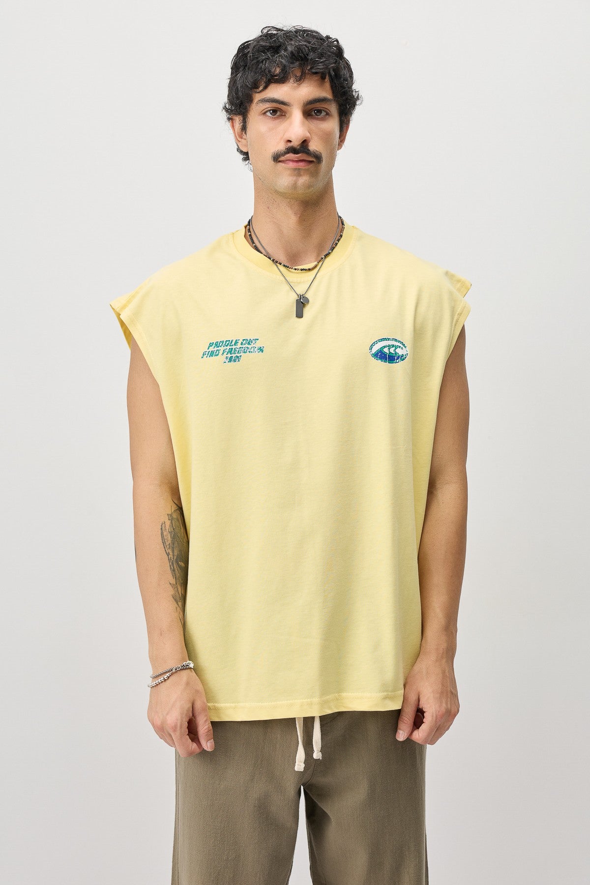Oversized Printed Sleeveless T-Shirt