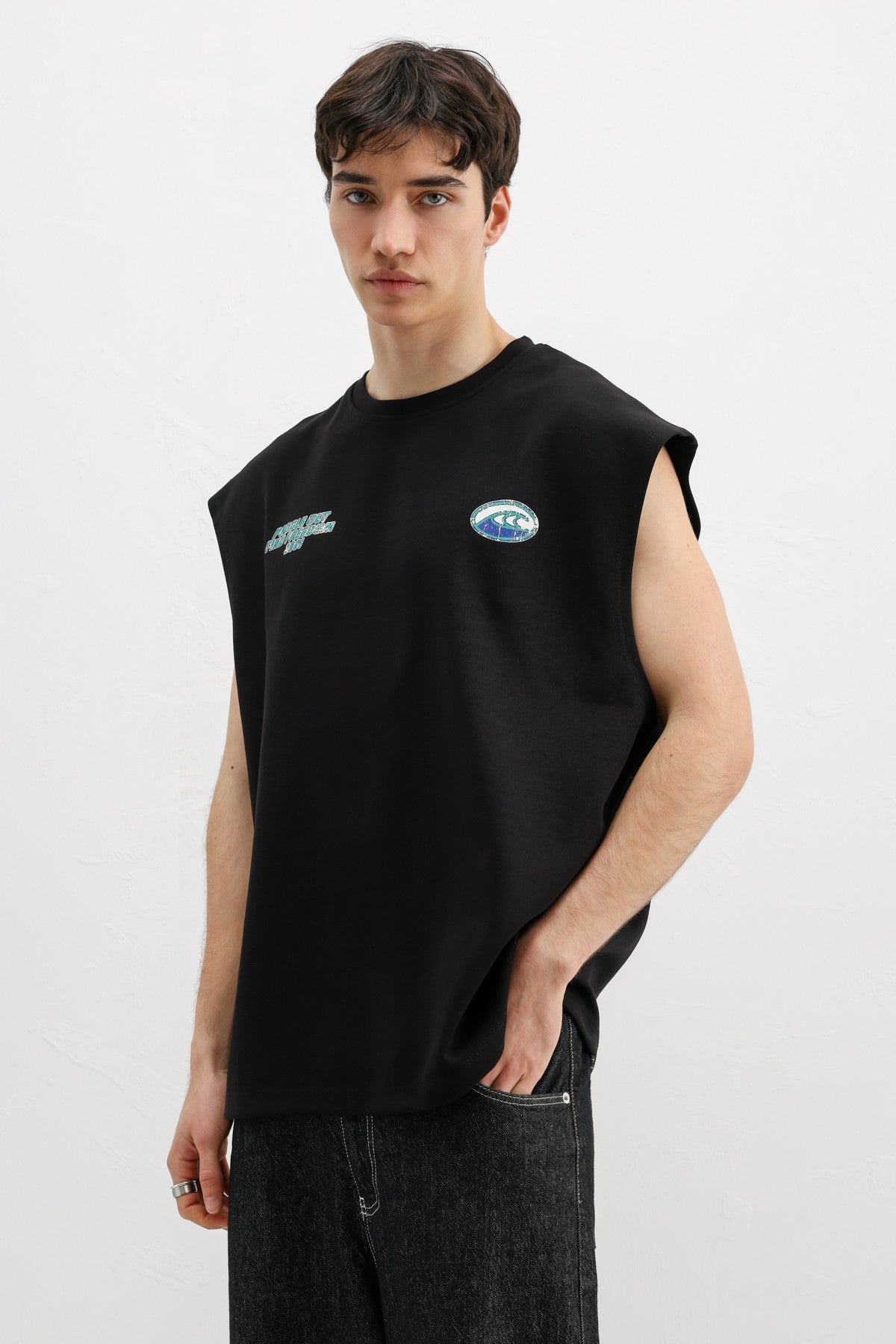 Oversized Printed Sleeveless T-Shirt
