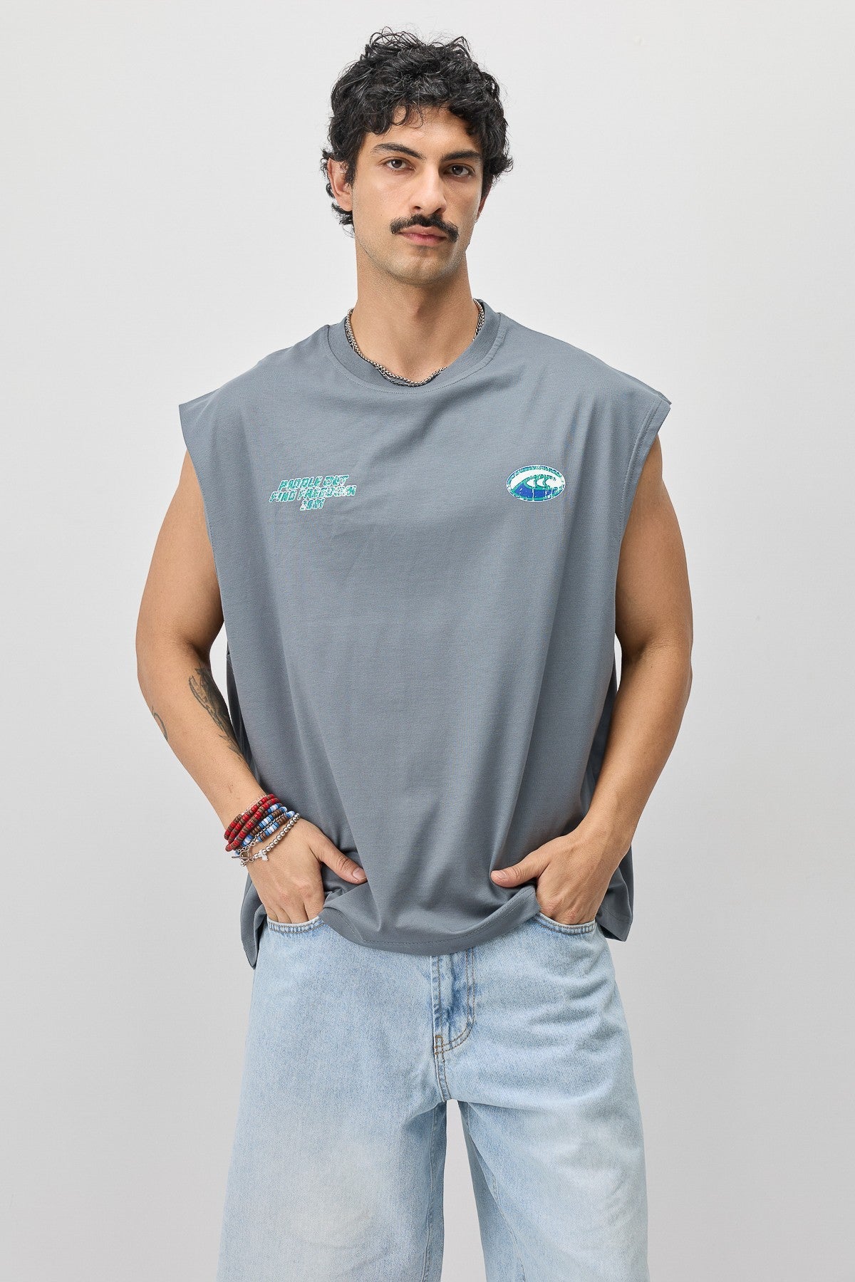 Oversized Printed Sleeveless T-Shirt