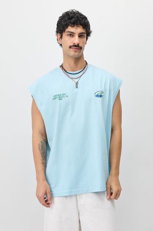 Oversized Printed Sleeveless T-Shirt