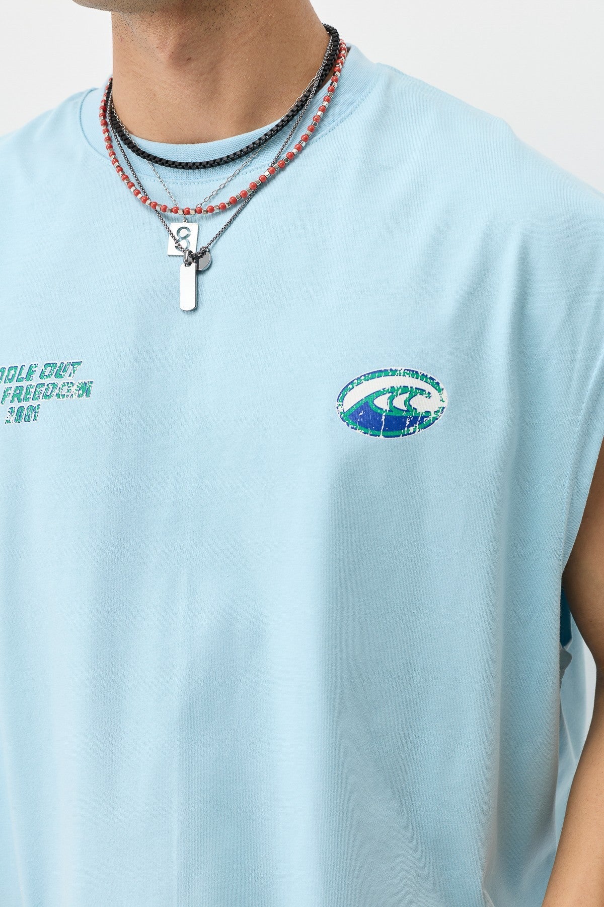 Oversized Printed Sleeveless T-Shirt
