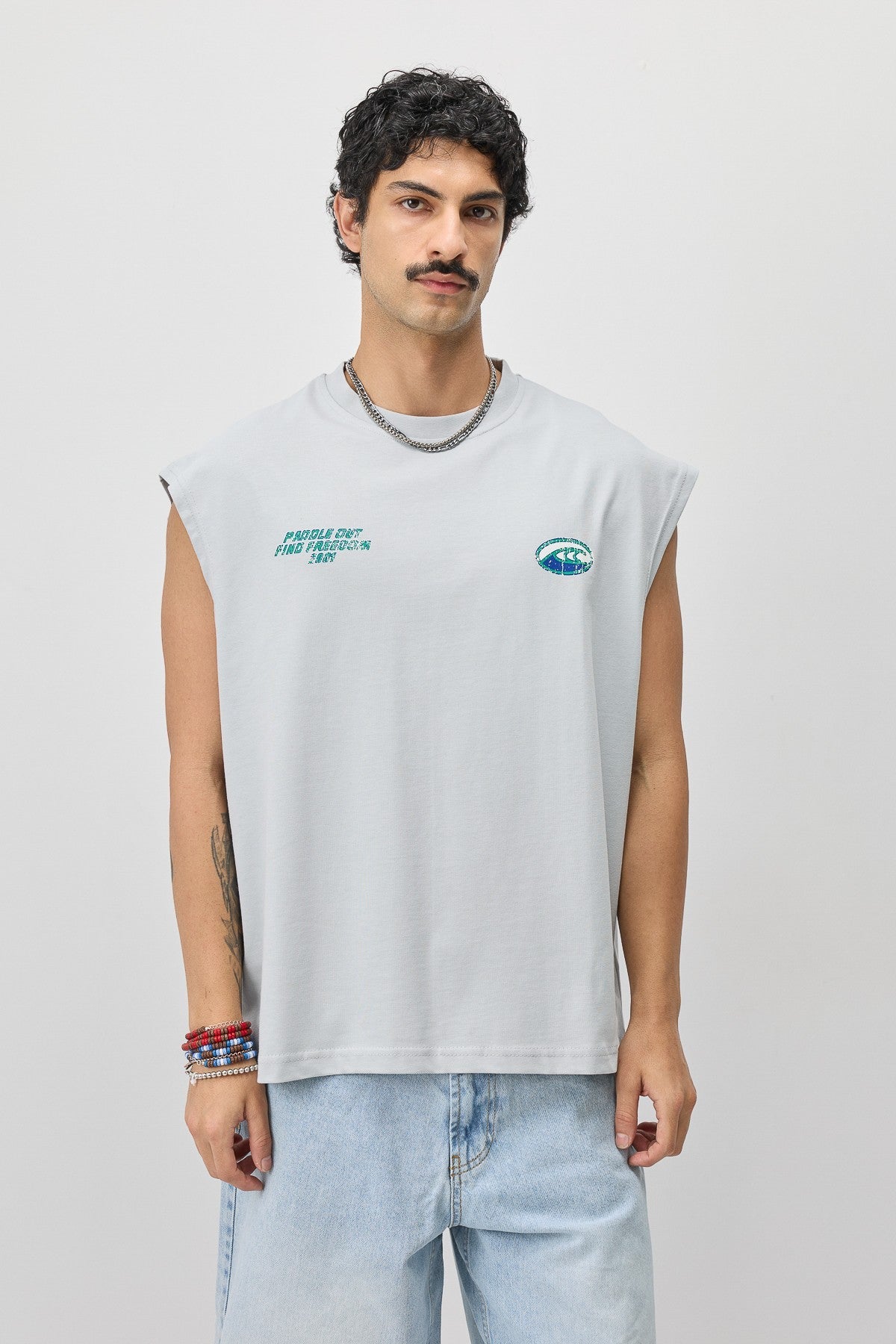 Oversized Printed Sleeveless T-Shirt