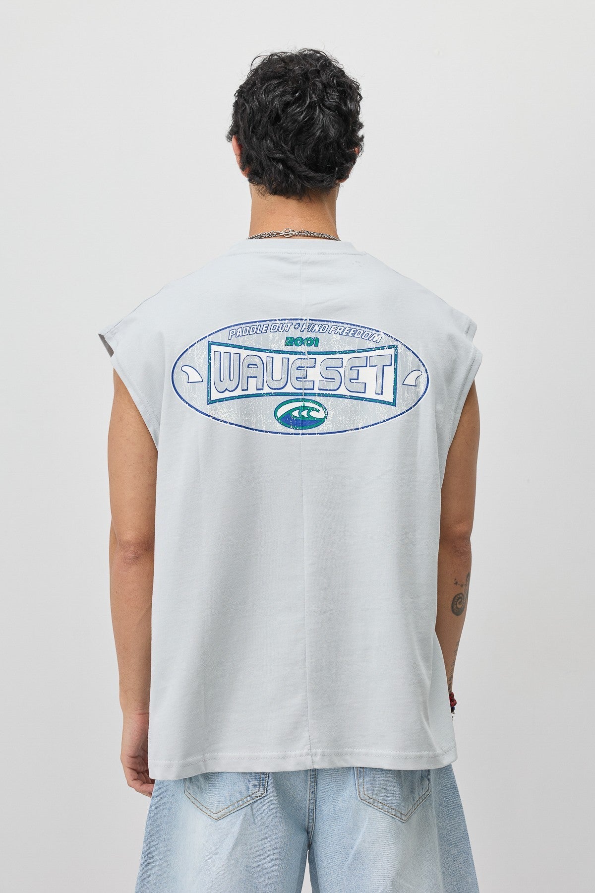Oversized Printed Sleeveless T-Shirt
