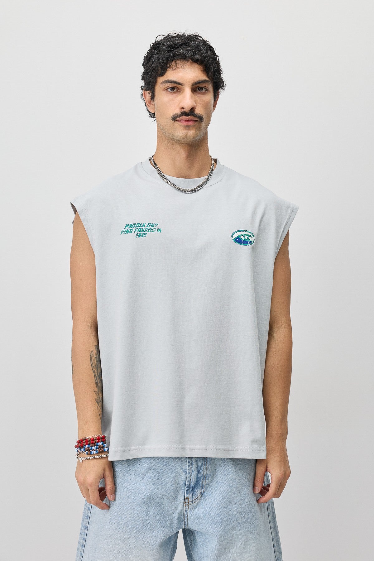 Oversized Printed Sleeveless T-Shirt
