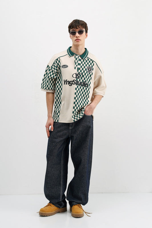 Oversized T-Shirt with Polo Collar Print