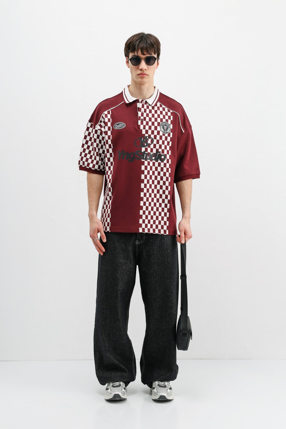 Oversized T-Shirt with Polo Collar Print