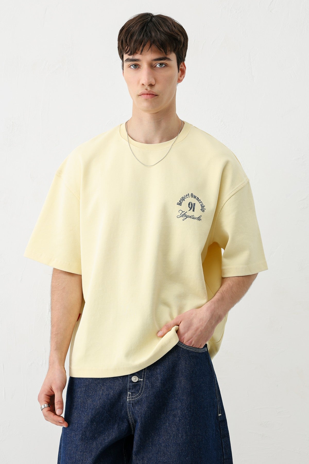 Short-Sleeved Boxy-Fit Printed T-Shirt, Yellow