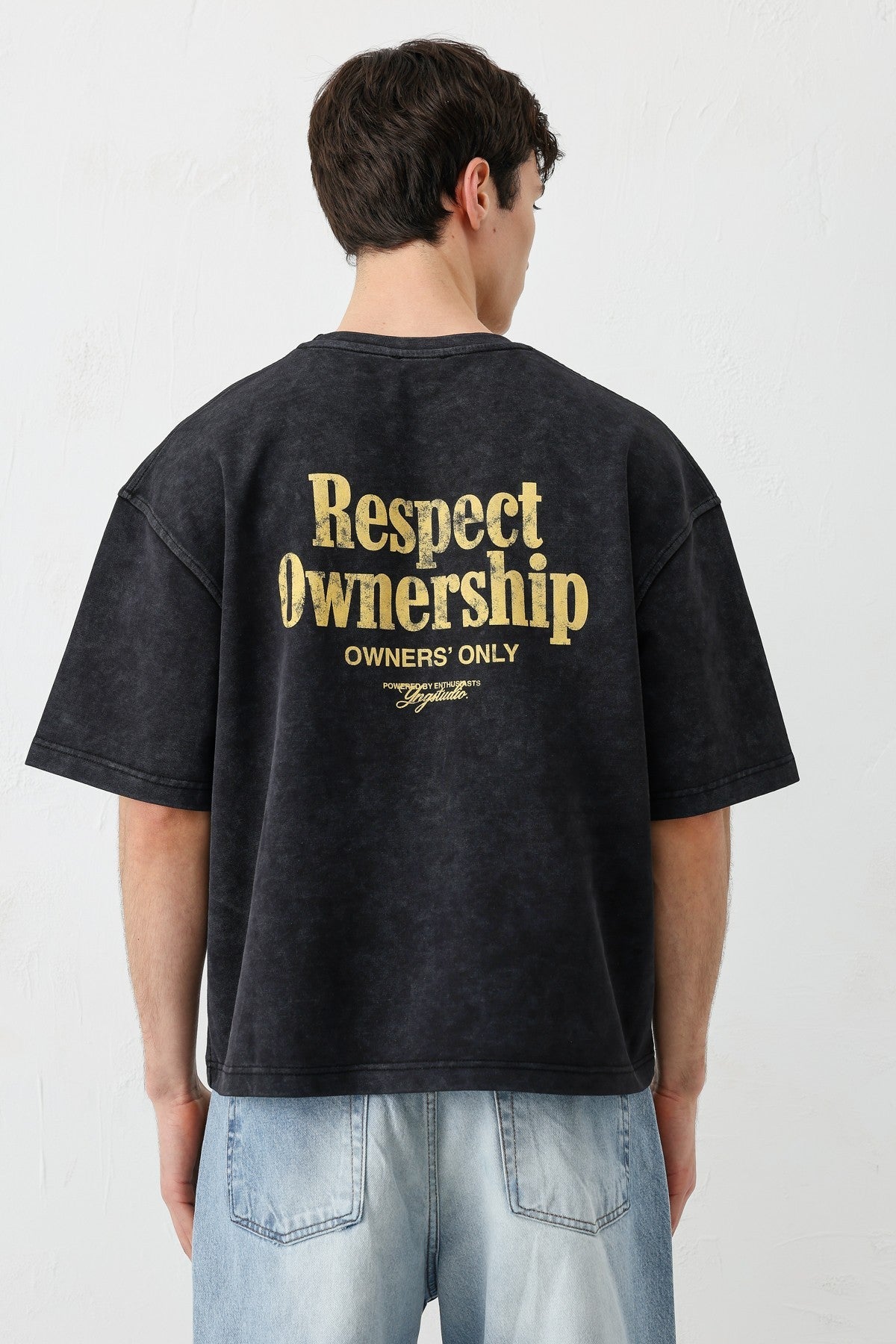 Short-Sleeved Boxy-Fit Printed T-Shirt, Black