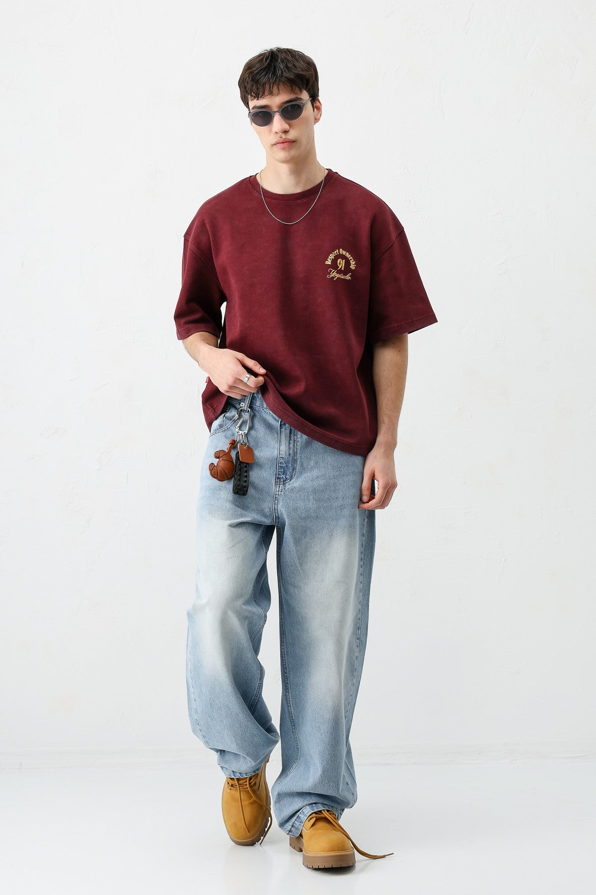 Short-Sleeved Boxy-Fit Printed T-Shirt, Burgundy
