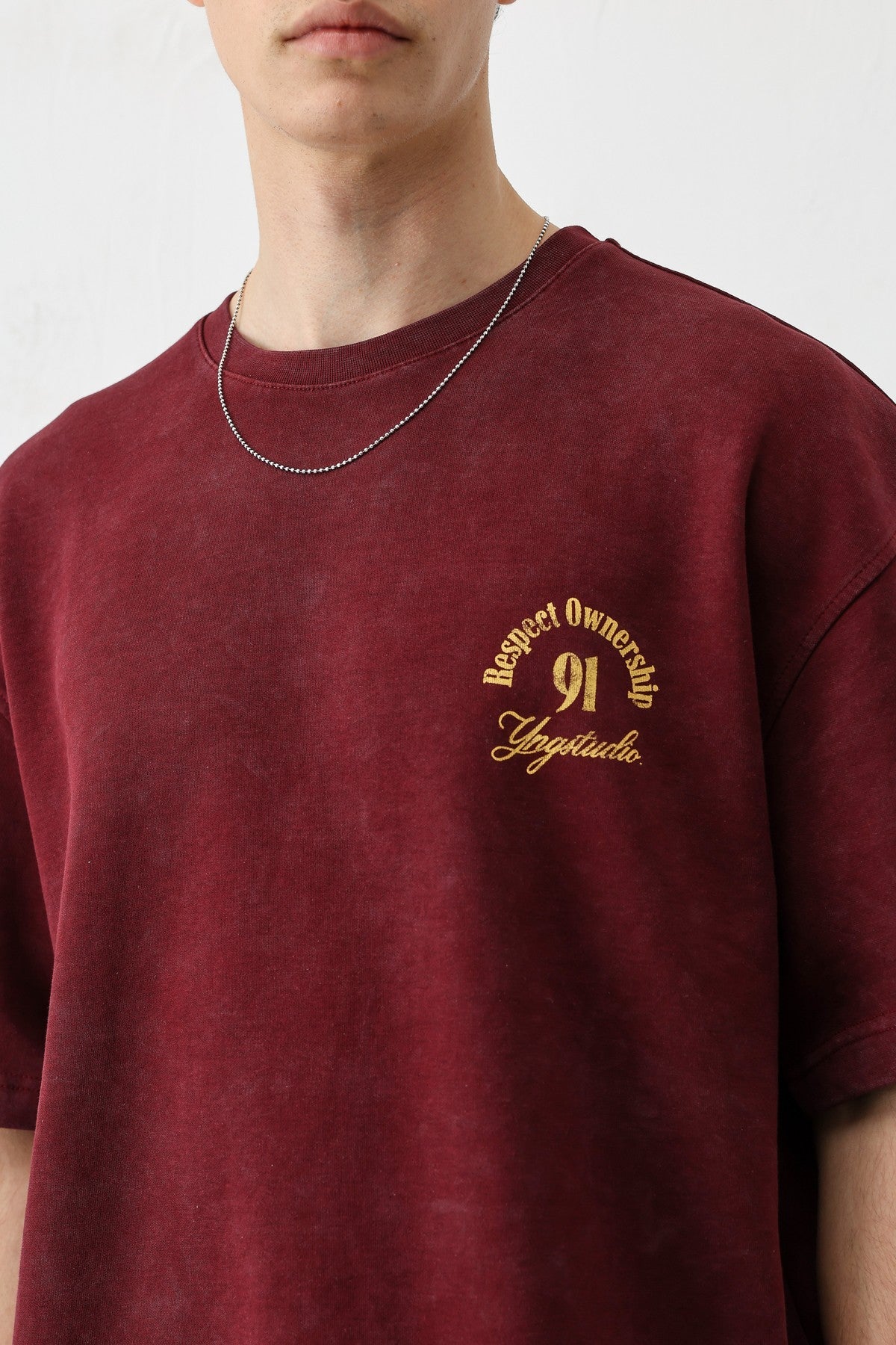 Short-Sleeved Boxy-Fit Printed T-Shirt, Burgundy