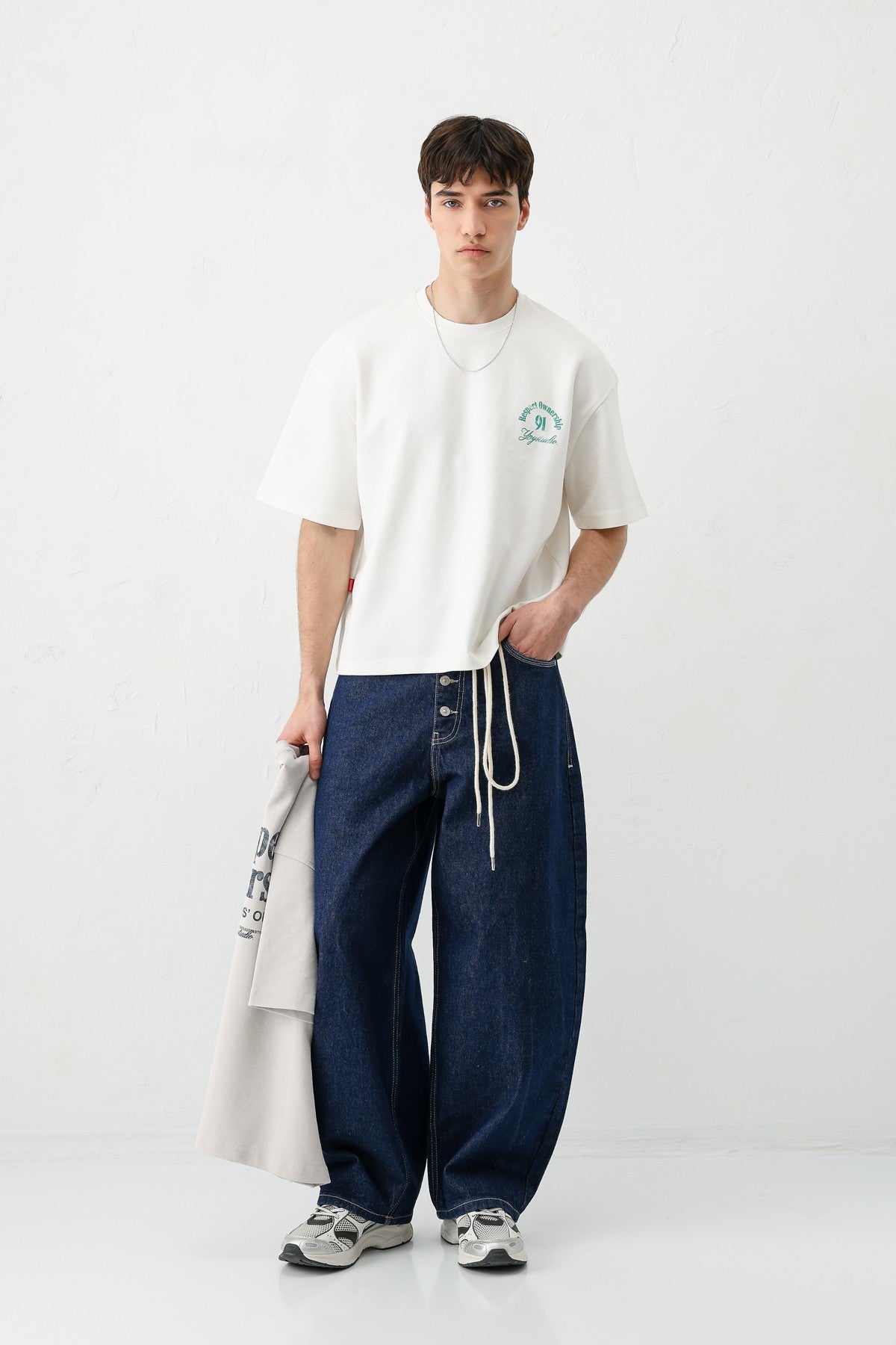 Short-Sleeved Boxy-Fit Printed T-Shirt, Ecru