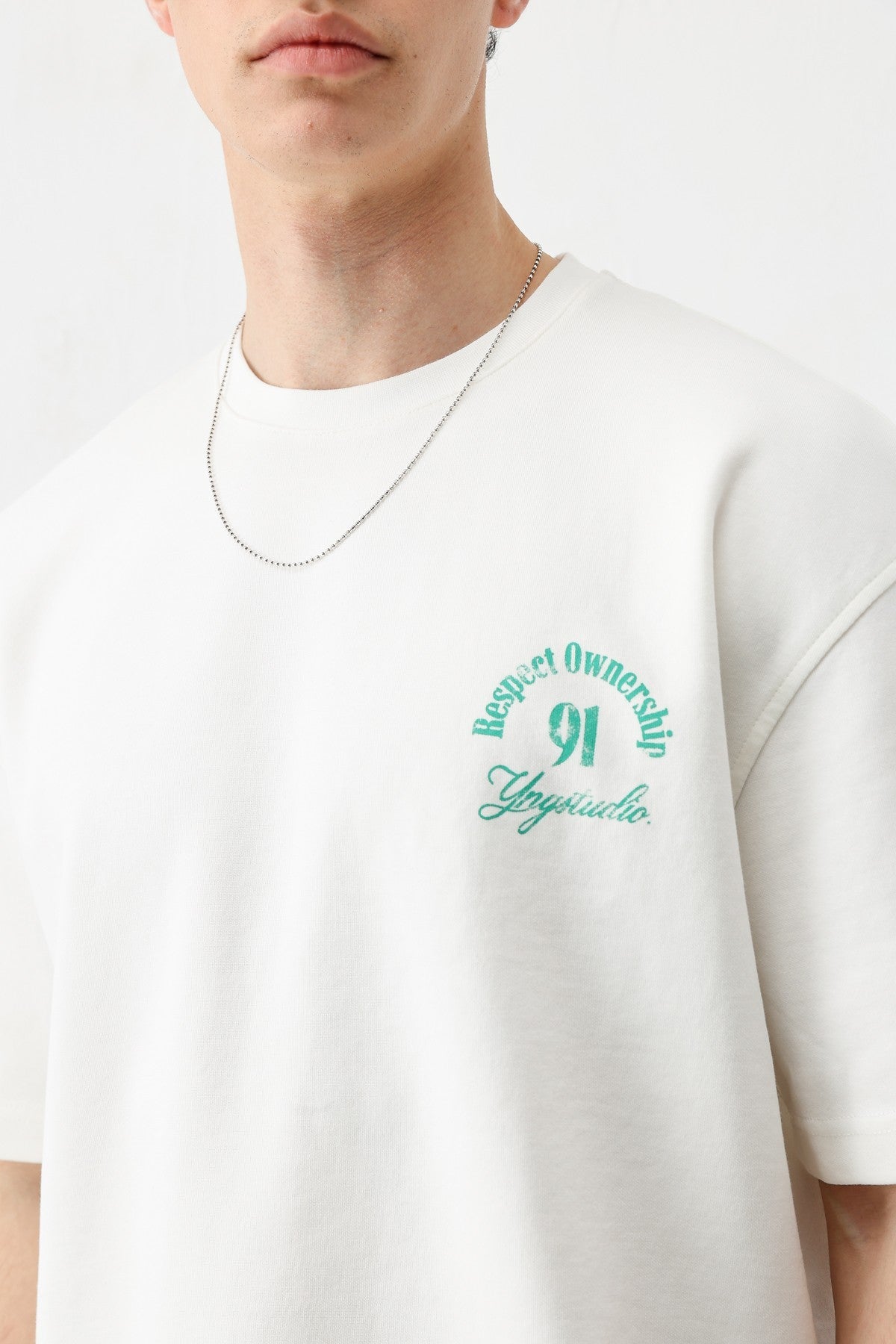 Short-Sleeved Boxy-Fit Printed T-Shirt, Ecru