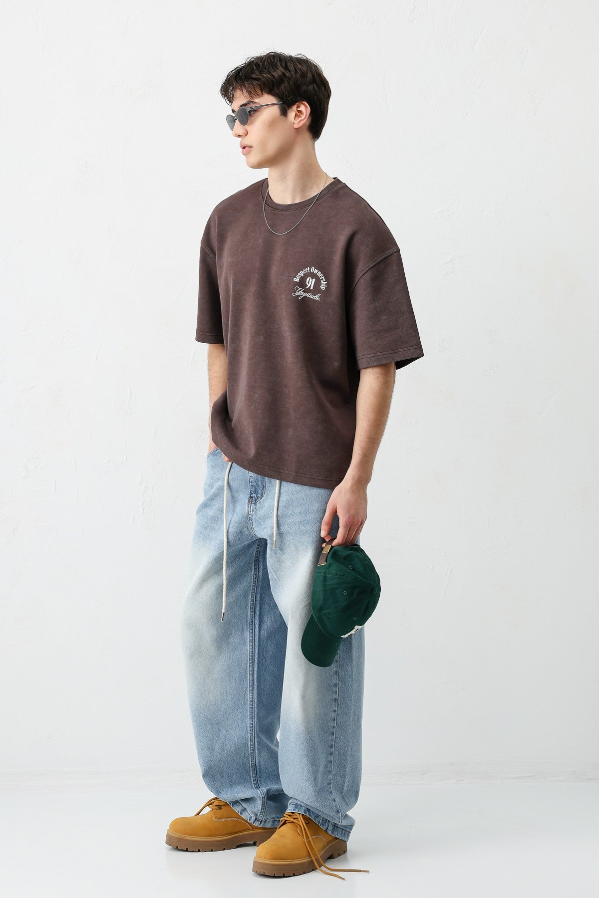 Short-Sleeve Boxy-Fit Printed T-Shirt, Brown