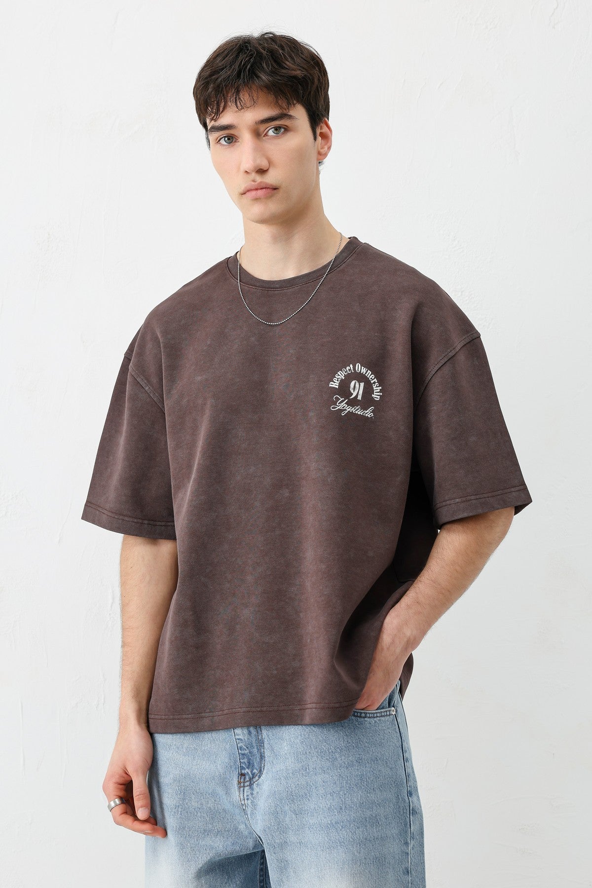 Short-Sleeve Boxy-Fit Printed T-Shirt, Brown