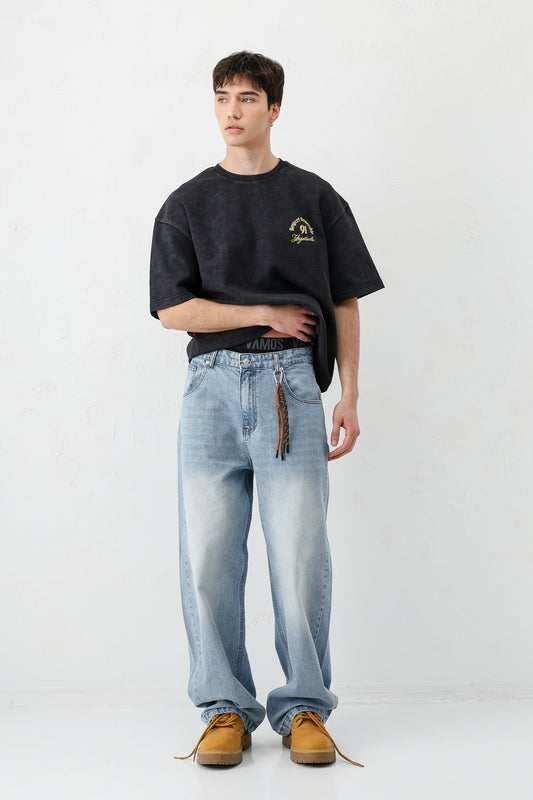 Short-Sleeved Boxy-Fit Printed T-Shirt, Black