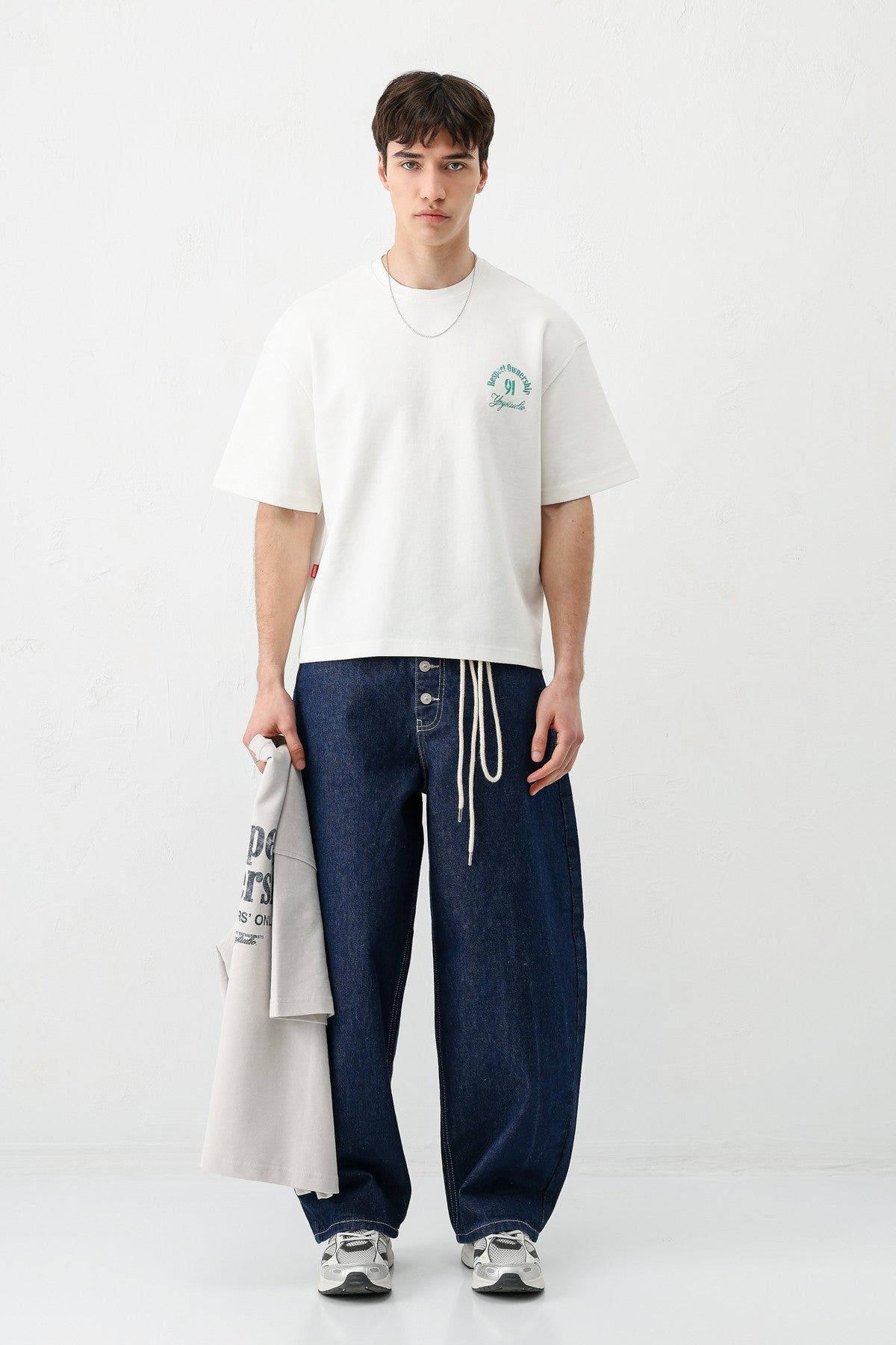 Short-Sleeved Boxy-Fit Printed T-Shirt, Ecru