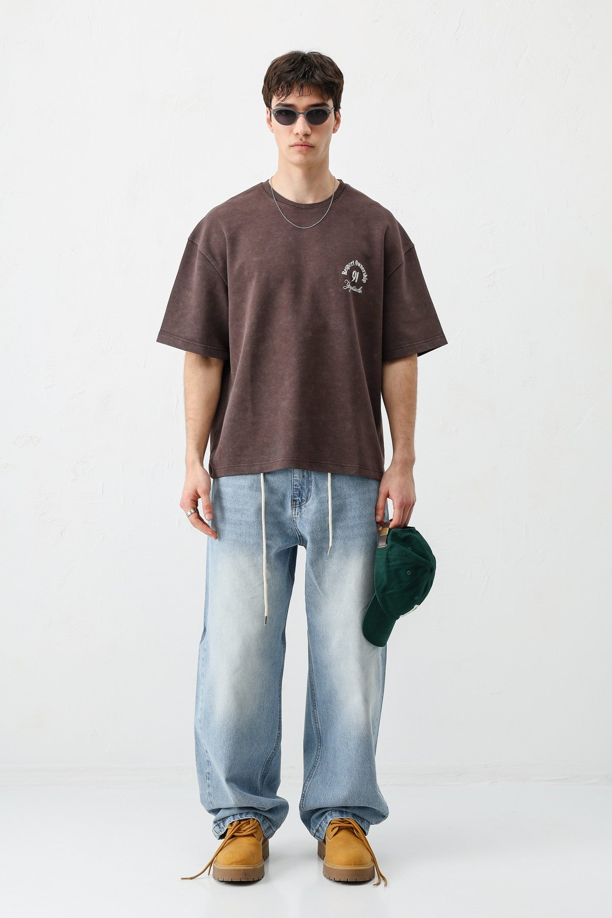 Short-Sleeve Boxy-Fit Printed T-Shirt, Brown