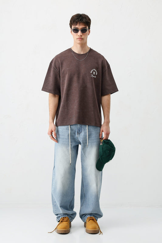 Short-Sleeve Boxy-Fit Printed T-Shirt, Brown