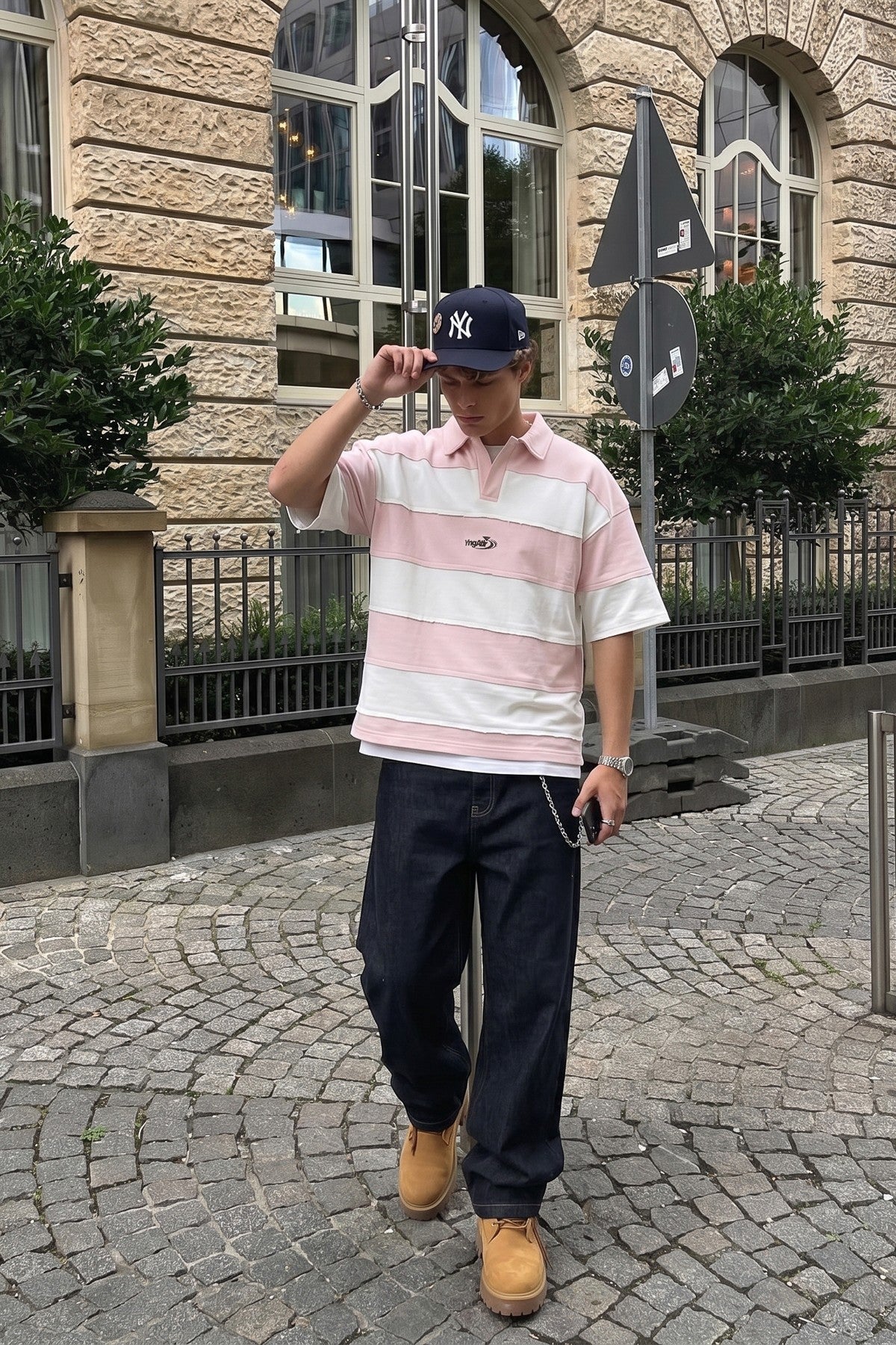 Oversized Rugby-Collar Striped T-Shirt