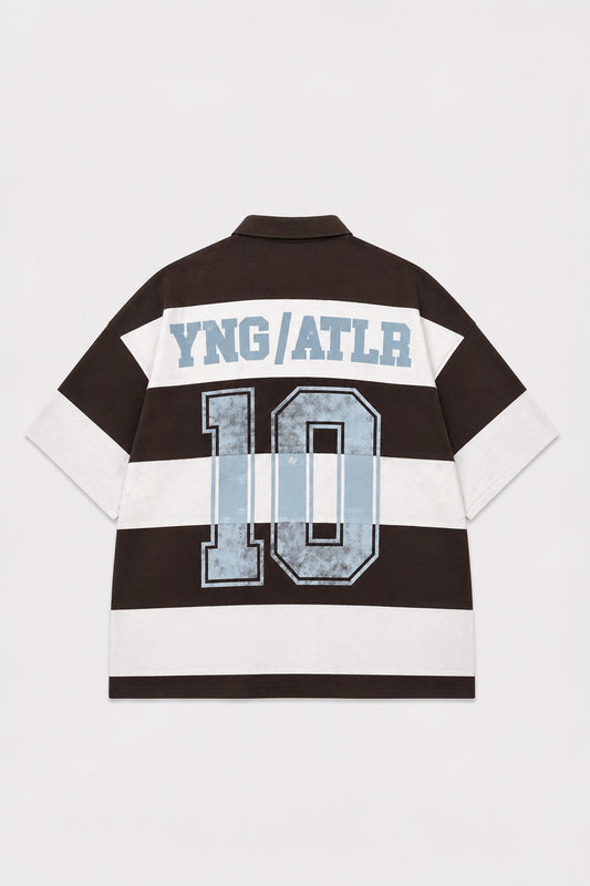 Oversized Rugby-Collar Striped T-Shirt