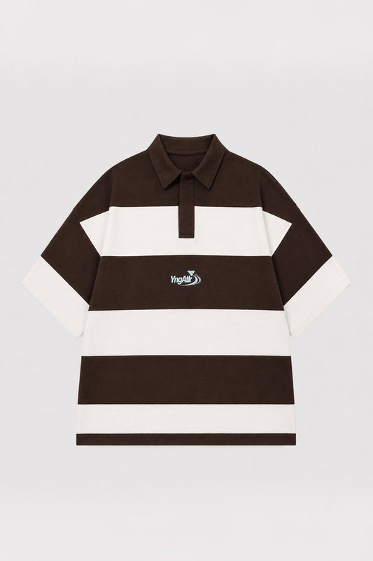 Oversized Rugby-Collar Striped T-Shirt