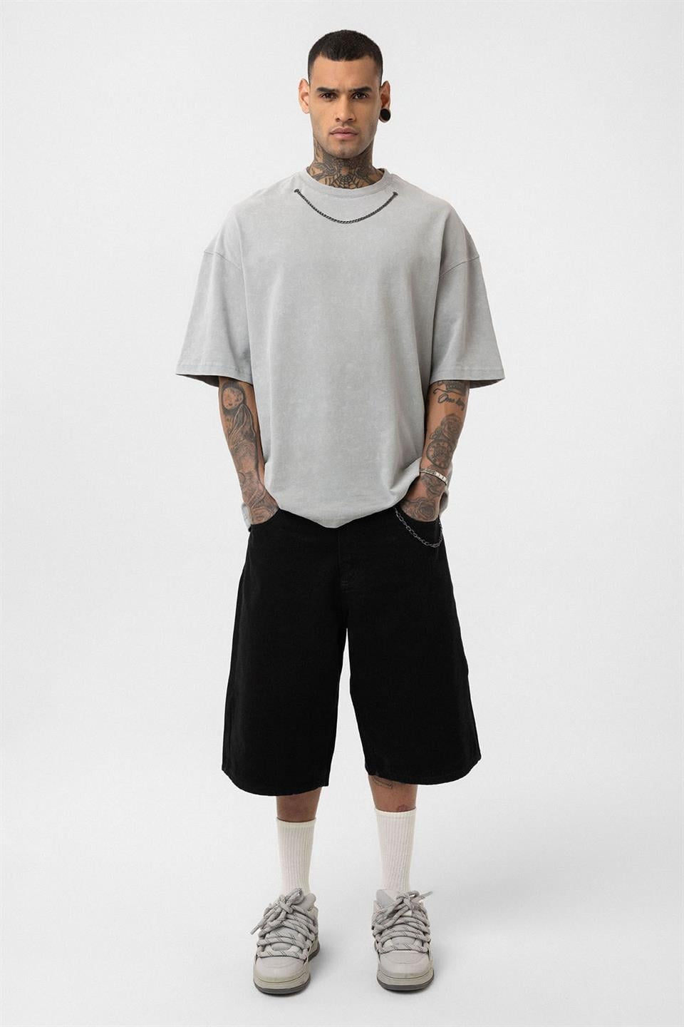 Oversized T-Shirt with Washed Chain Detail