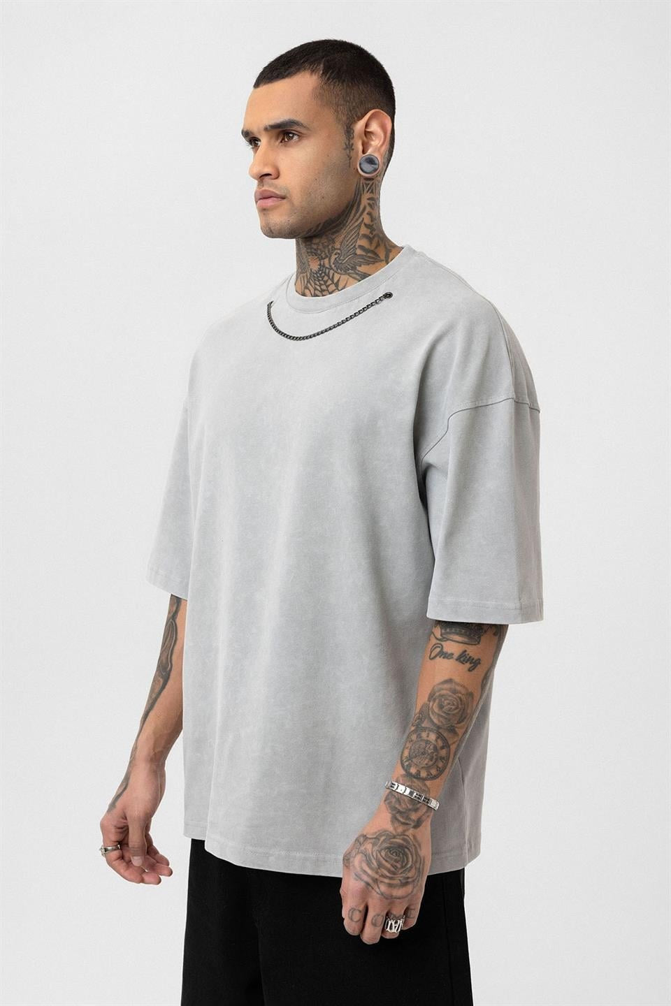 Oversized T-Shirt with Washed Chain Detail