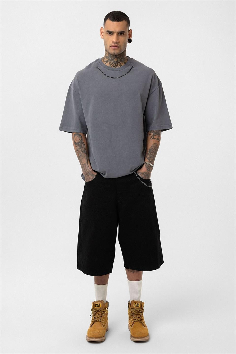 Oversized T-Shirt with Washed Chain Detail