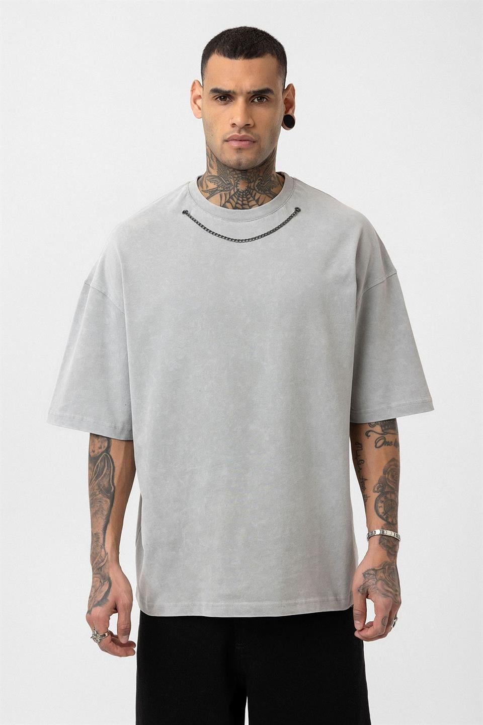 Oversized T-Shirt with Washed Chain Detail