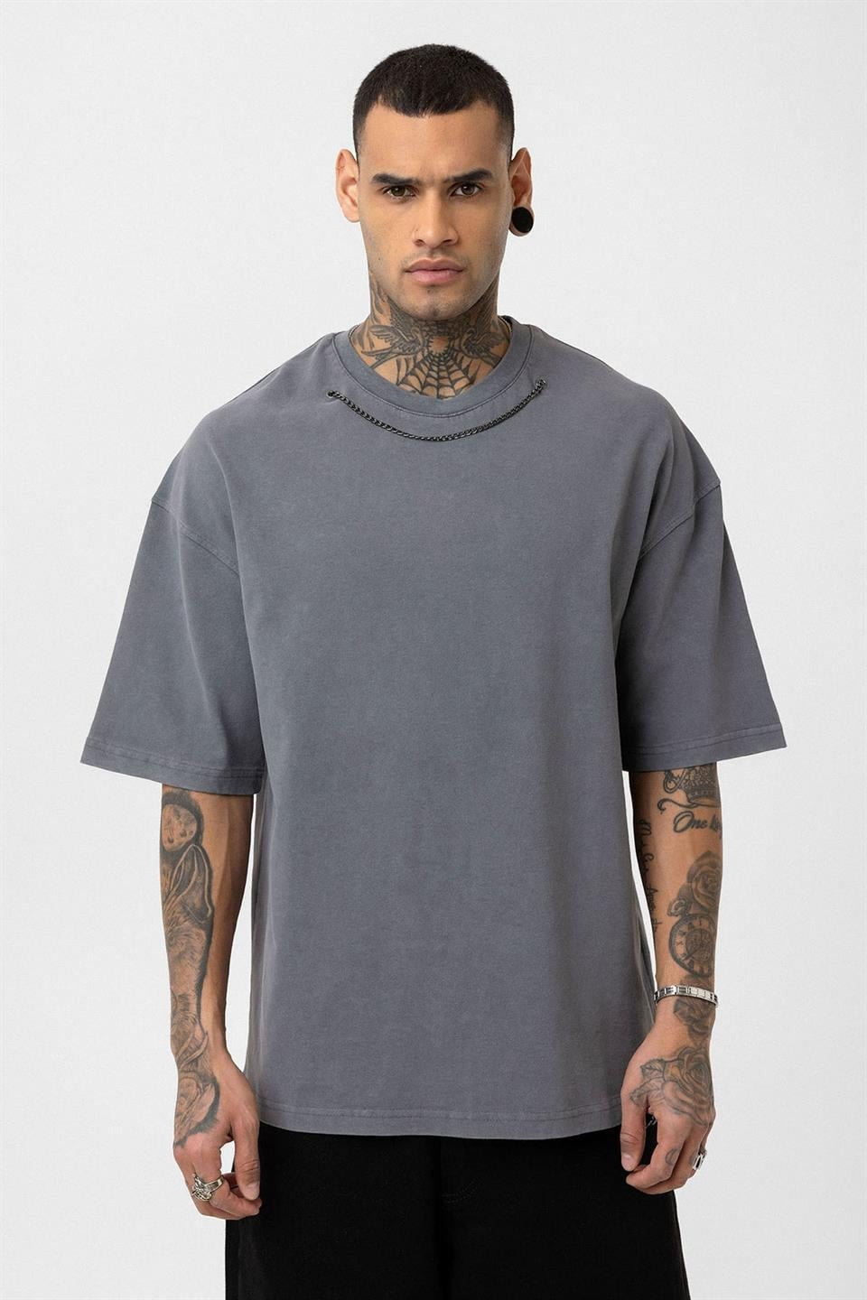 Oversized T-Shirt with Washed Chain Detail