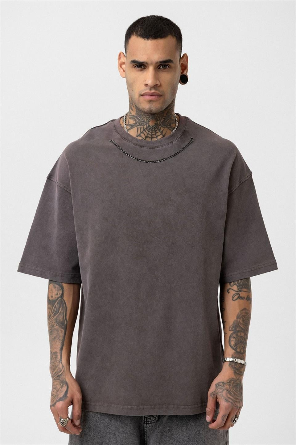 Oversized T-Shirt with Washed Chain Detail