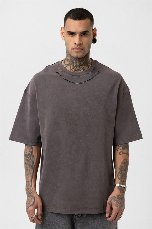 Oversized T-Shirt with Washed Chain Detail