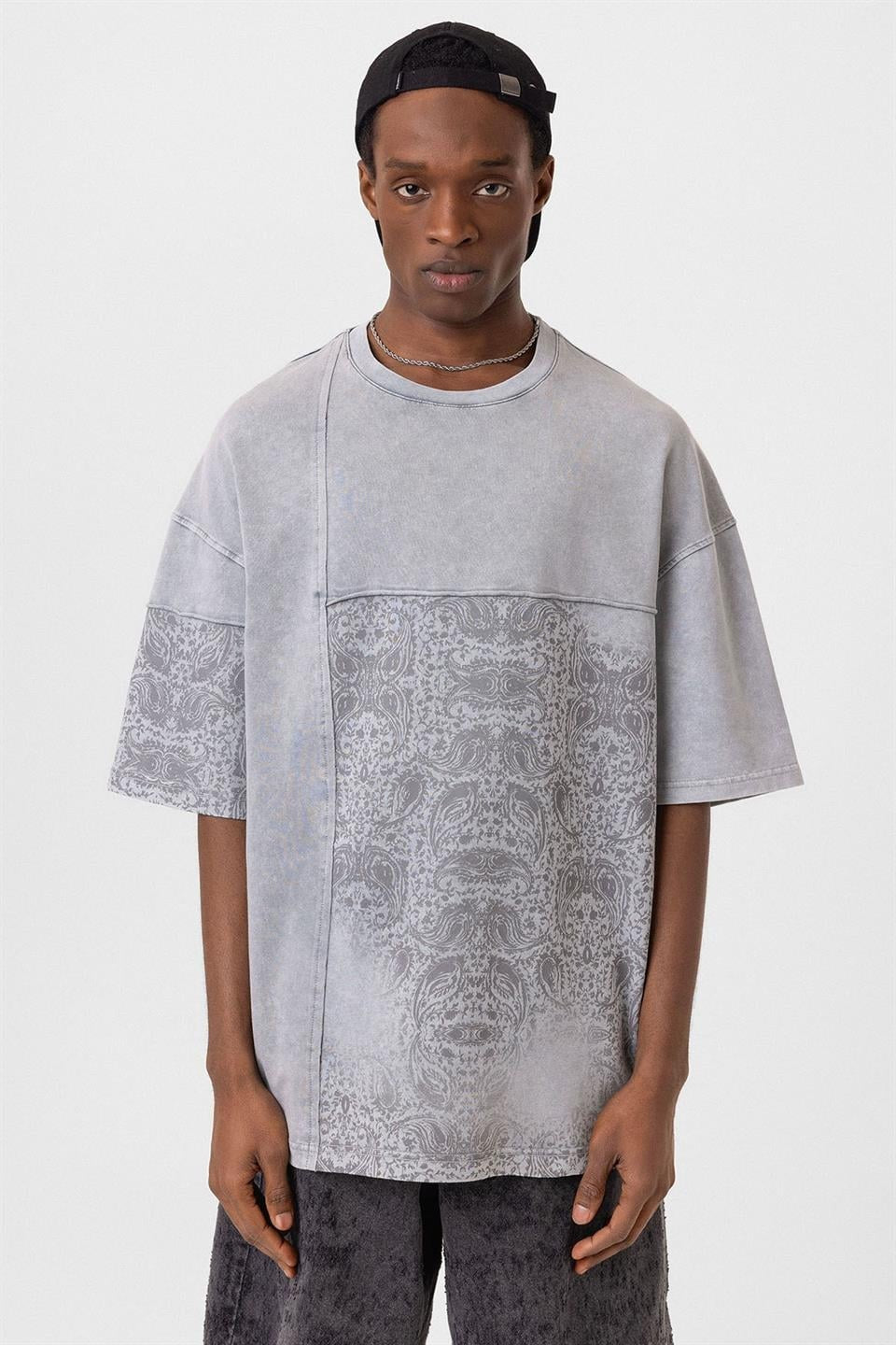 Oversized T-Shirt with Bike Neckline and Washable Collar