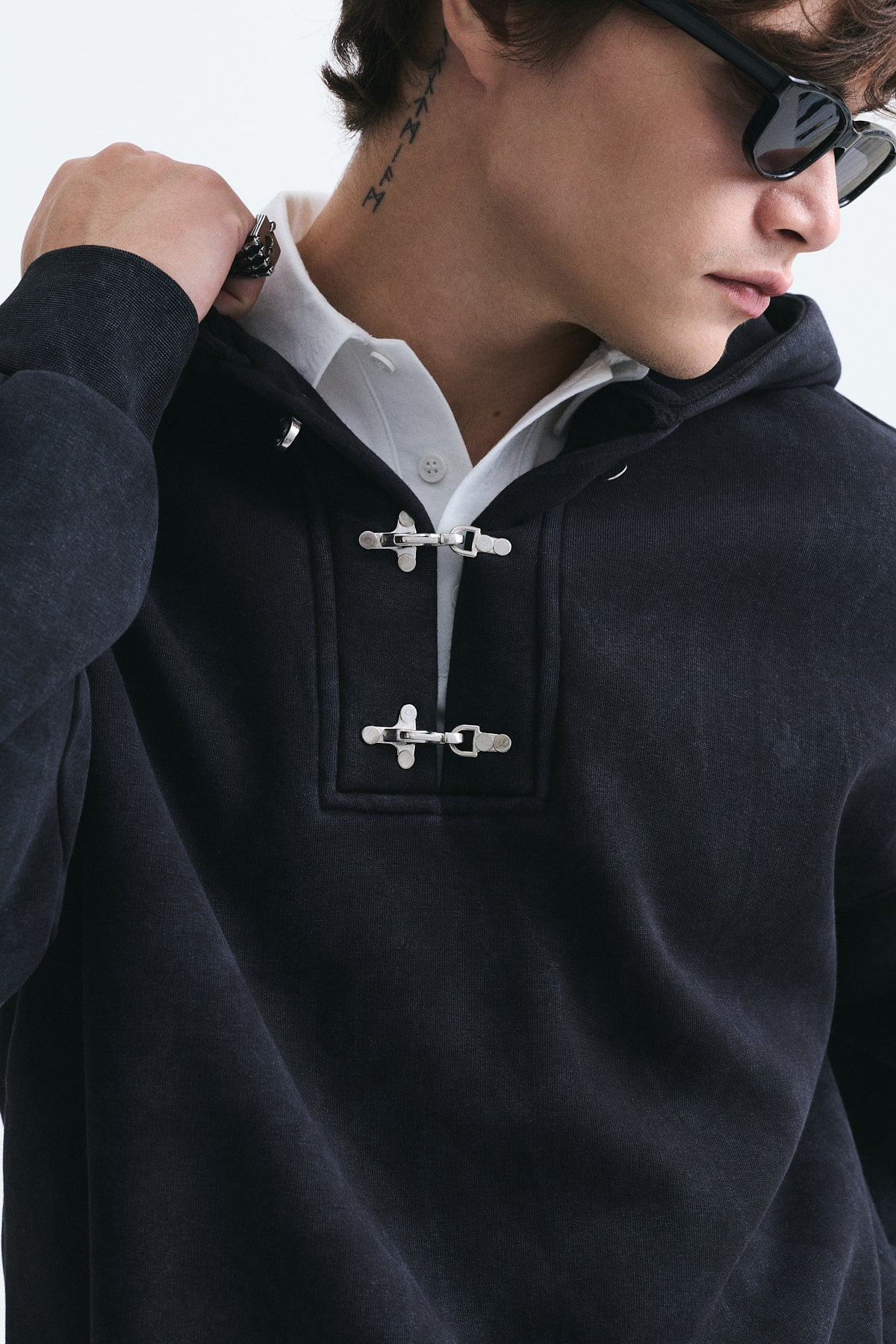 Boxy Fit Metal Clip-Front Sweatshirt