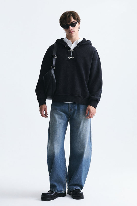Boxy Fit Metal Clip-Front Sweatshirt