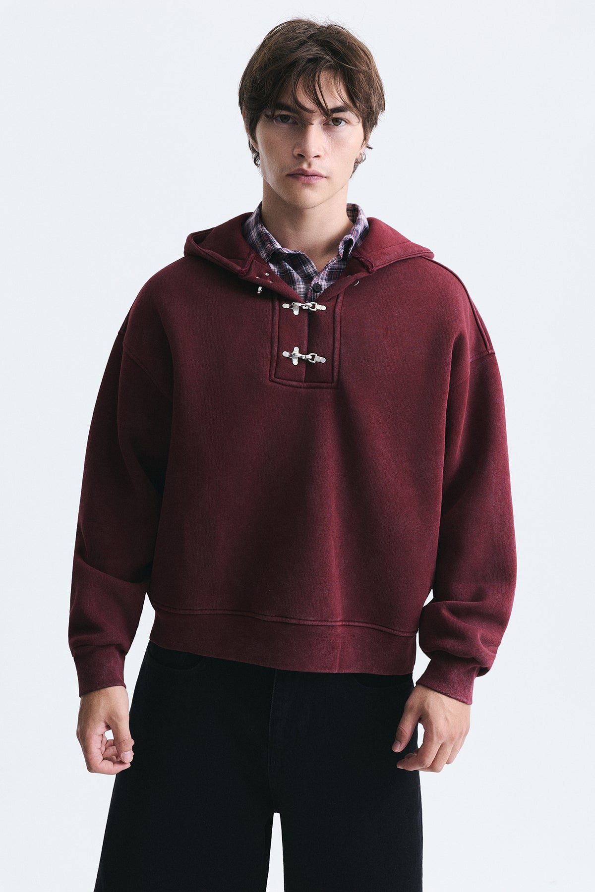 Boxy Fit Metal Clip-Front Sweatshirt