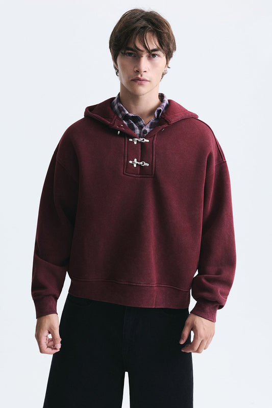 Boxy Fit Metal Clip-Front Sweatshirt